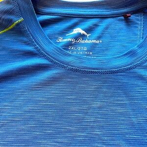 Tommy Bahama Men’s short sleeved shirt 2XL blue with lime green trim EUC